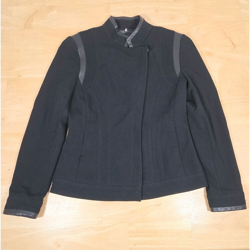 Elie Tahari Moto Jacket Women's Sz XS Black Asymmetric Leather Trim